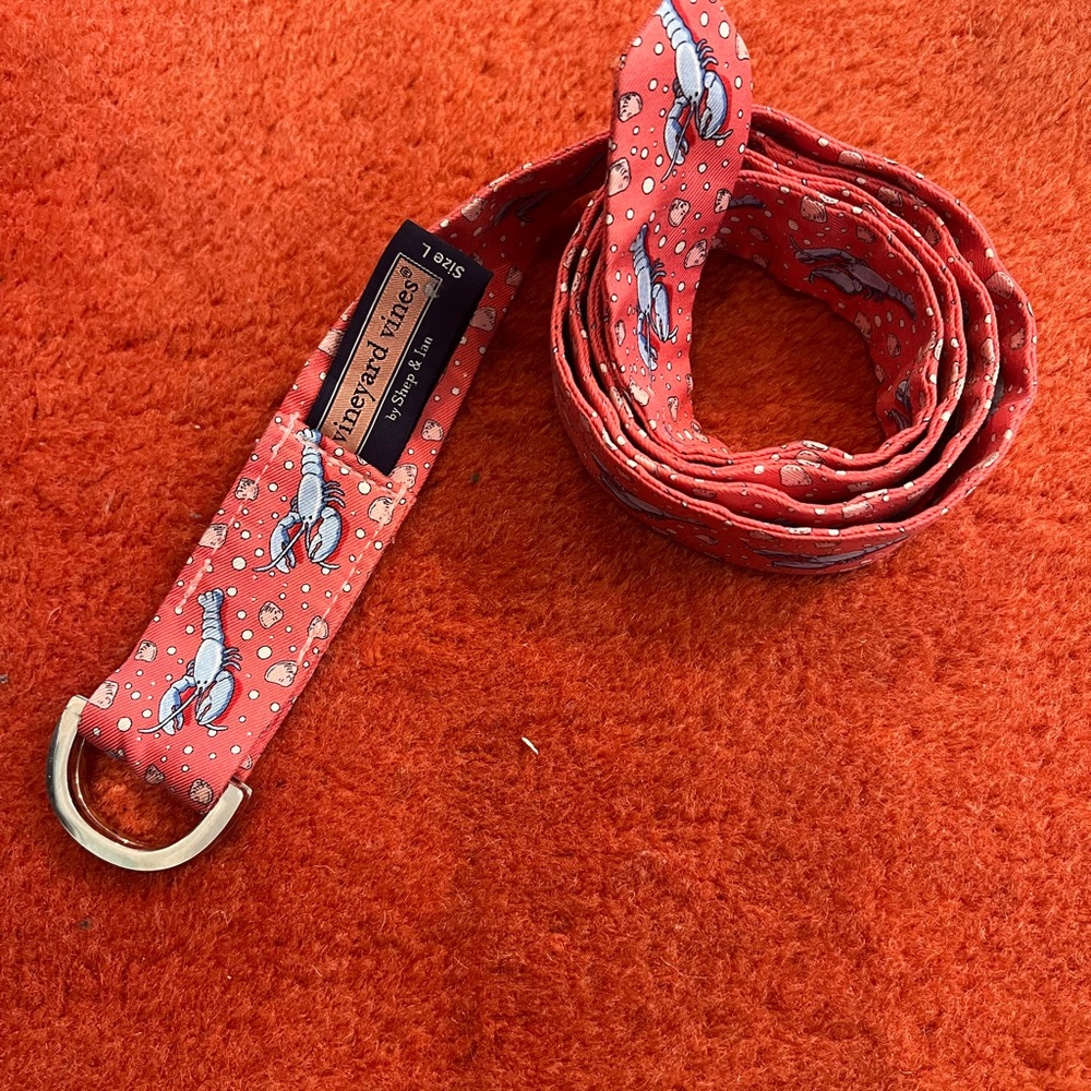 Vineyard Vines Coral Lobster D-Ring Fabric Belt size L